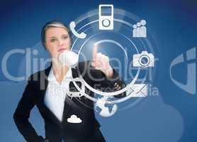 Businesswoman using wheel application interface