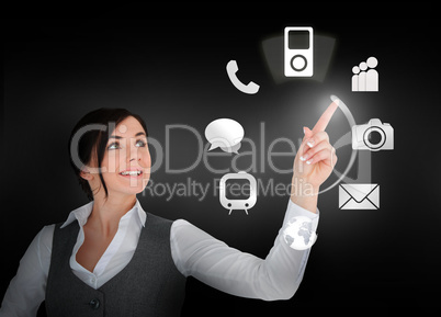 Businesswoman using circle interface of applications