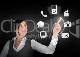 Businesswoman using circle interface of applications
