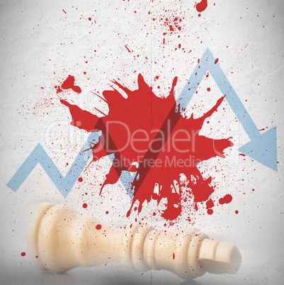 Blood spatter with loss arrow and fallen chess piece