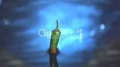 Jalapeno chili pepper falling in water