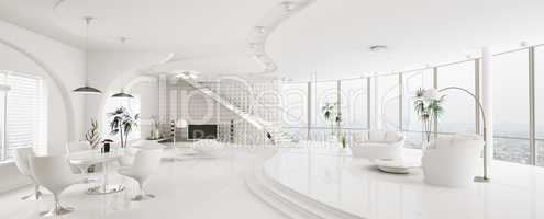 Interior of modern apartment panorama 3d render