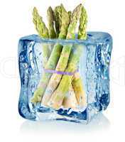 Ice cube and asparagus