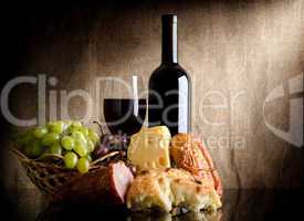 Wine bottle and food
