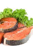 Raw salmon and lettuce isolated