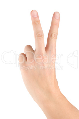 Hand simulating victory sign isolated