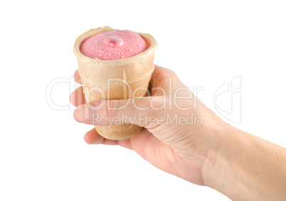 Pink ice cream in hand