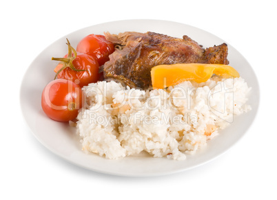 Boiled rice with chicken