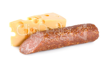 Cheese and smoked sausage isolated
