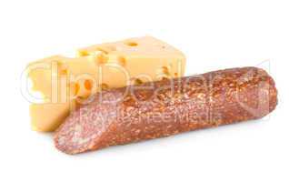 Cheese and smoked sausage isolated