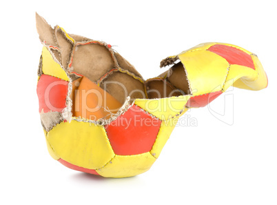 Old ragged soccer isolated