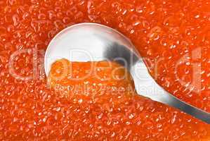 Spoon into red caviar