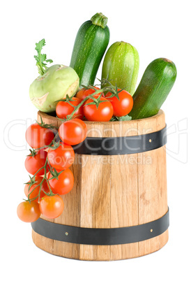 Wooden barrel with vegetables