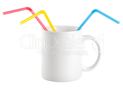 White cup with a drinking straw