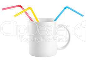 White cup with a drinking straw
