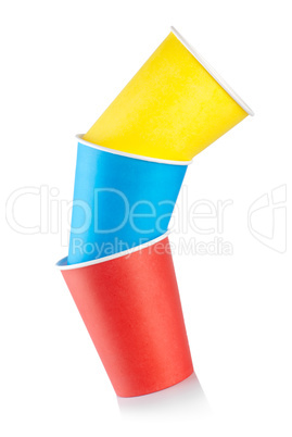 Three colored paper cups