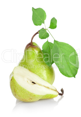 Green pears with green leafs