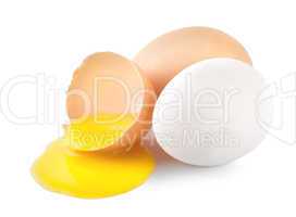 Broken eggs with a yellow yolk