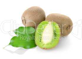 Kiwi fruit with green leaves