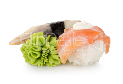 Sushi and wasabi isolated