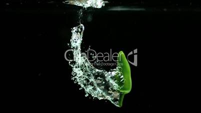 Green chili falling in water