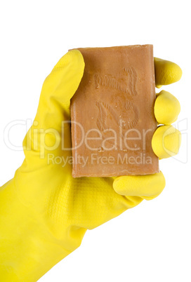 Cleaning glove with a soap