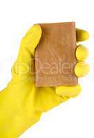 Cleaning glove with a soap
