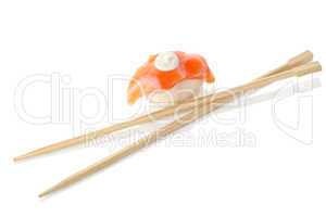 Wooden chopsticks and sushi