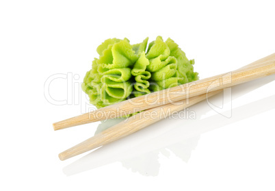 Wooden chopsticks and wasab