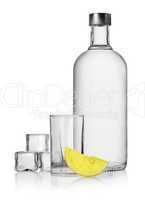 Bottle of vodka and lemon