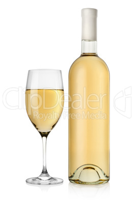 Bottle of white wine and wine glass