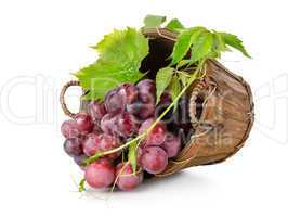 Dark blue grapes in a wooden basket