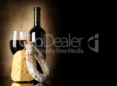 Wine, cheese and salami