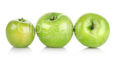 Three green apples isolated