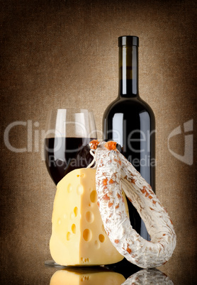 Wine, salami and cheese