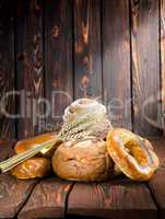 Bread on a old wooden boards