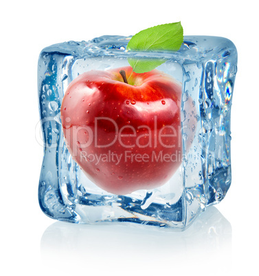 Ice cube and red apple