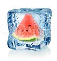 Ice cube and watermelon