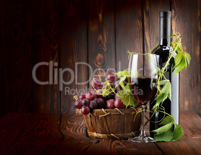 Wine set on wooden background