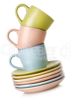 Cups and dishes isolated
