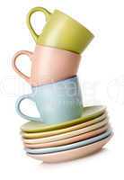 Cups and dishes isolated