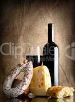 Wine and bread, sausage