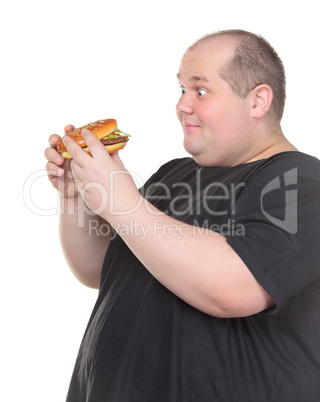 Fat Man Looks Lustfully at a Burger