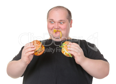 Fat Man Looks Lustfully at a Burger