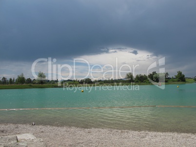Thunderstorm arriving at a lake