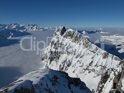 Unique mountain view from the Titlis, sea of fog