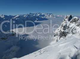 Above the sea of fog, mountains in the winter, Titlis