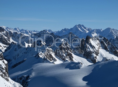 Harsh mountains in the winter, view from the Titlis