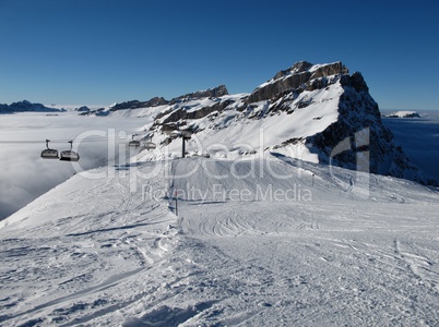 Beautiful ski slopes in the Titlis ski area, mountains