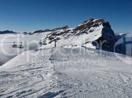 Beautiful ski slopes in the Titlis ski area, mountains